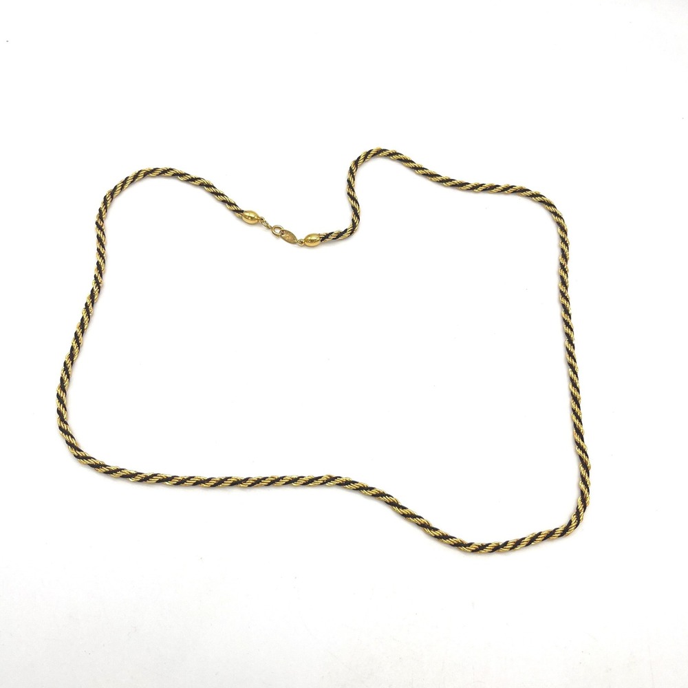 Trifari Gold and Black Twisted Rope Chain Necklace 28 Inch Lobster Clasp